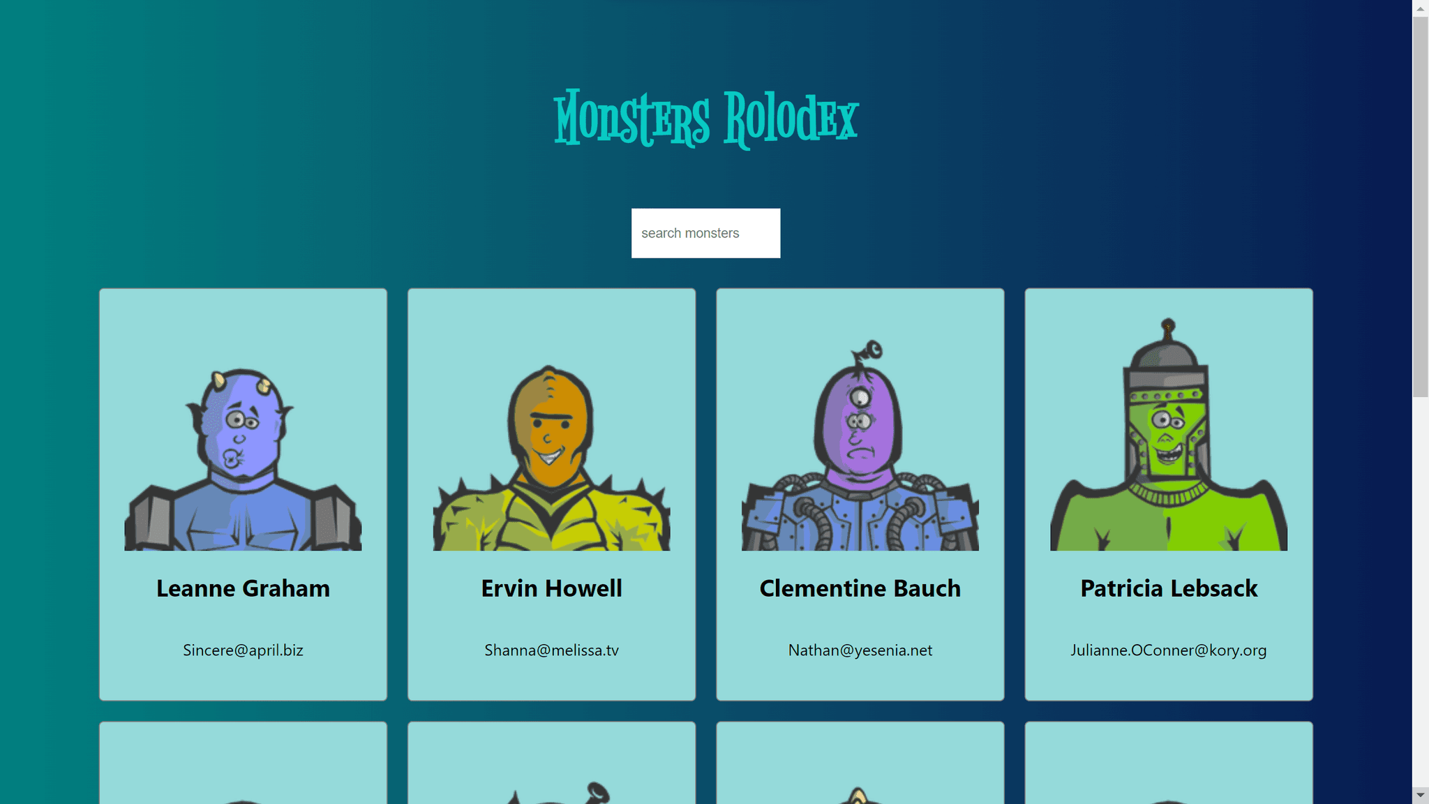 Monsters Rolodex website